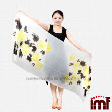 Soft Comfortable Yellow & Brown Flower Print Womens Scarf High Quality 100% Cashmere